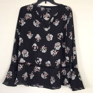 NWT Liz Claiborne long sleeve black floral blouse